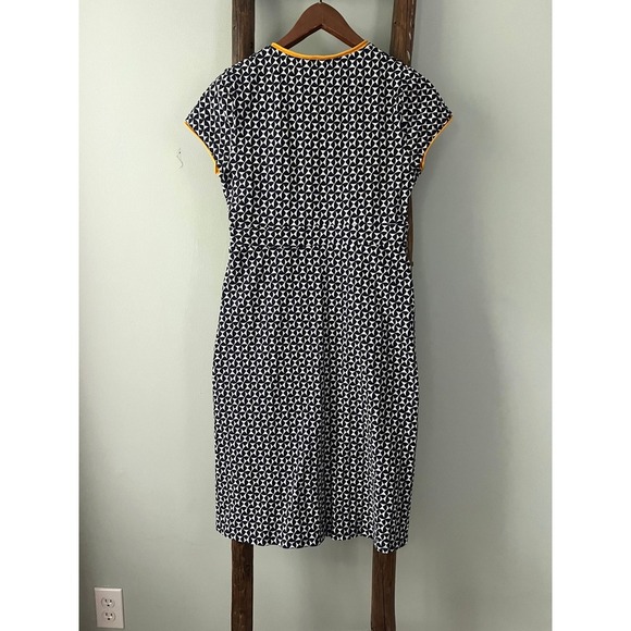 Boden Geometric Print Dress Yellow Trim V-Neck Career Casual Size 8R - Picture 2 of 4
